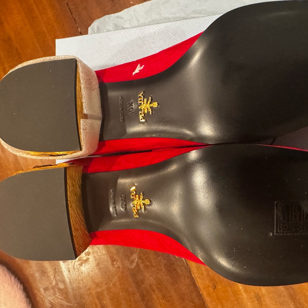 BNIB Prada Red Suede Loafers with ruby red rhinestone accents! - Picture 2 of 3